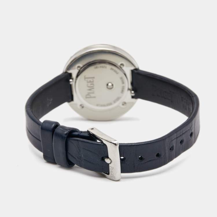Pre Owned Piaget Silver Diamond  Stainless Steel Alligator Leather Possesion GOA43080 Women's Wristwatch 29 mm