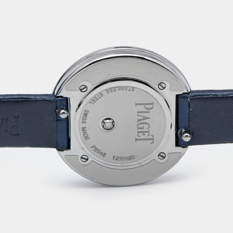 Pre Owned Piaget Silver Diamond  Stainless Steel Alligator Leather Possesion GOA43080 Women's Wristwatch 29 mm