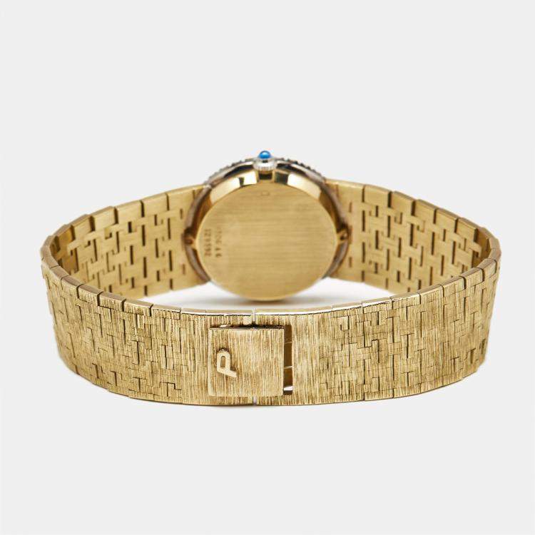 Pre Owned Piaget Lapiz Diamonds Sapphire 18K Yellow Gold Vintage Cocktail 9706 Women's Wristwatch 24 mm