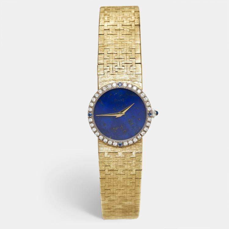 Pre Owned Piaget Lapiz Diamonds Sapphire 18K Yellow Gold Vintage Cocktail 9706 Women's Wristwatch 24 mm