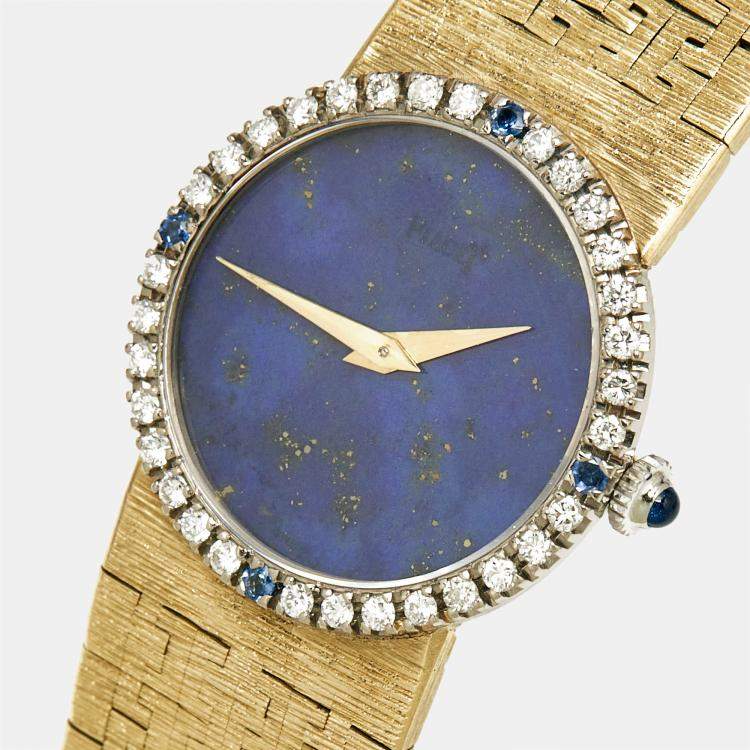 Pre Owned Piaget Lapiz Diamonds Sapphire 18K Yellow Gold Vintage Cocktail 9706 Women's Wristwatch 24 mm