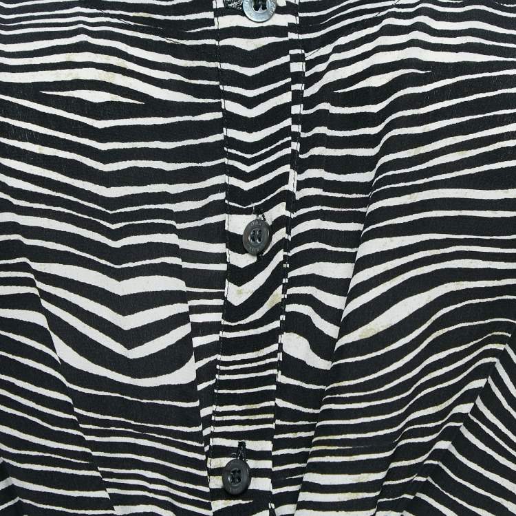 Pre Owned Pierre Balmain Black/White Printed Silk Waist Tie-Up Detail Mini Dress M