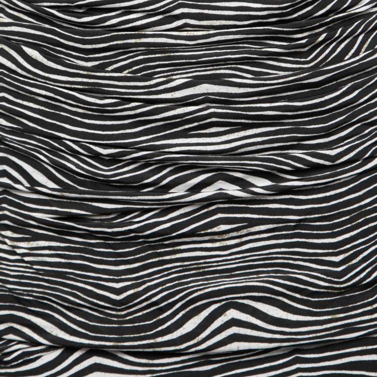 Pre Owned Pierre Balmain Black and White Stretch Zebra Print Draped Jersey Mini Dress L 
