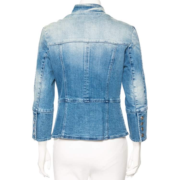 Pre Owned Pierre Balmain Blue Denim Double Breasted Band Jacket M