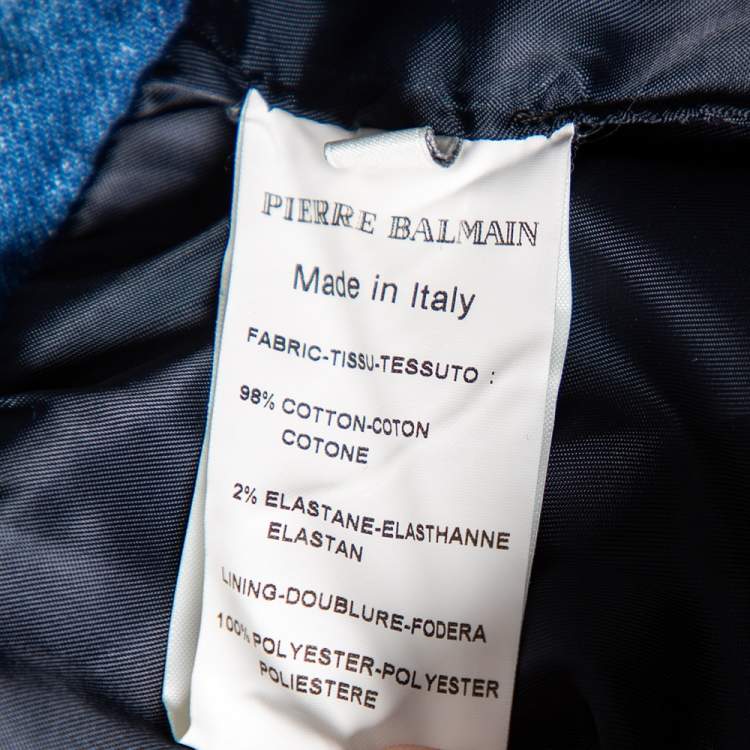 Pre Owned Pierre Balmain Blue Denim Double Breasted Band Jacket M