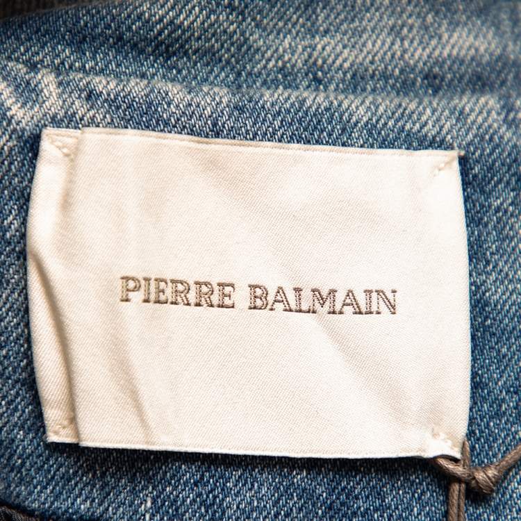 Pre Owned Pierre Balmain Blue Denim Double Breasted Band Jacket M