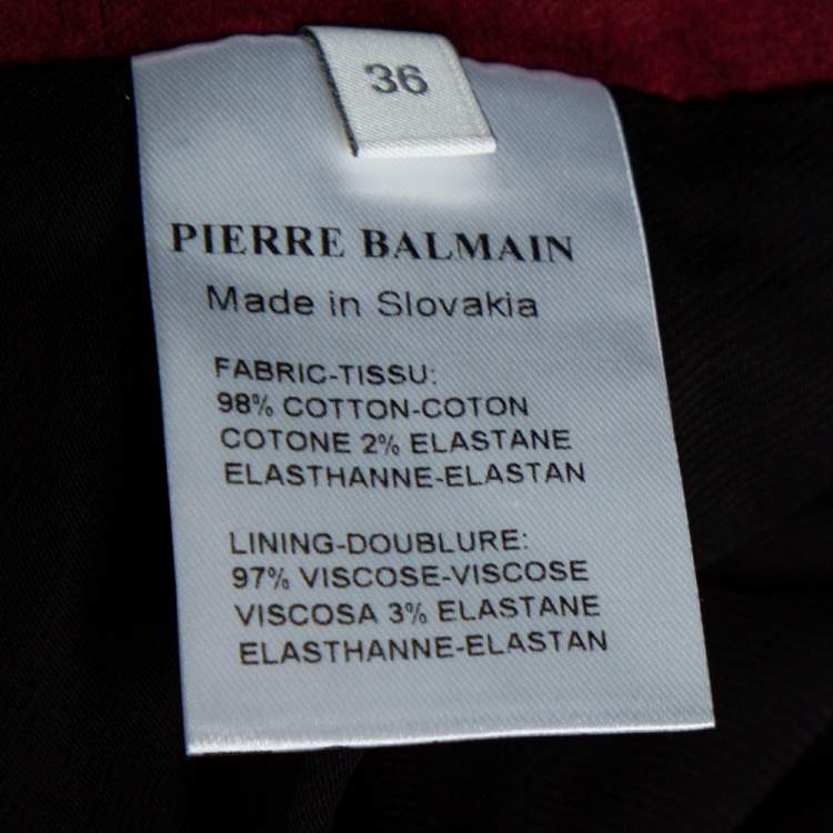 Pre Owned Pierre Balmain Maroon Velvet Button Detail High Waist Short S
