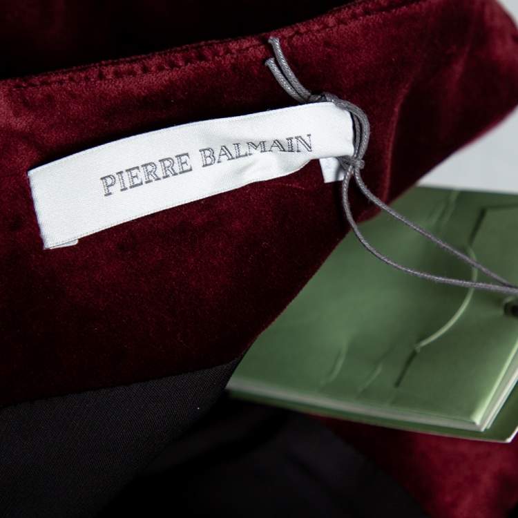 Pre Owned Pierre Balmain Maroon Velvet Button Detail High Waist Short S