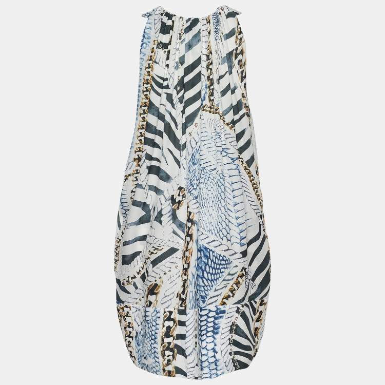 Pre Owned Pierre Balmain White Printed Silk Overlay Draped Dress S