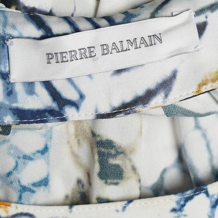 Pre Owned Pierre Balmain White Printed Silk Overlay Draped Dress S