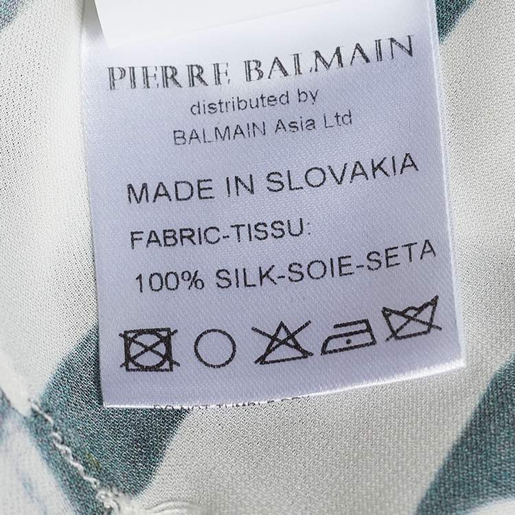 Pre Owned Pierre Balmain White Printed Silk Overlay Draped Dress S