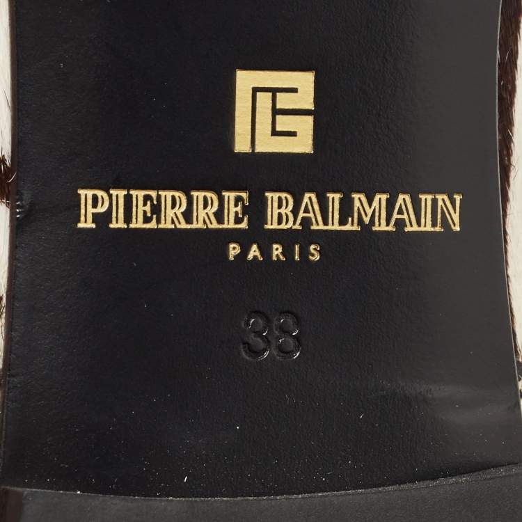 Pre Owned Pierre Balmain Brown/White Zebra Print Calf Hair Studded Lace Up Derby Size 38