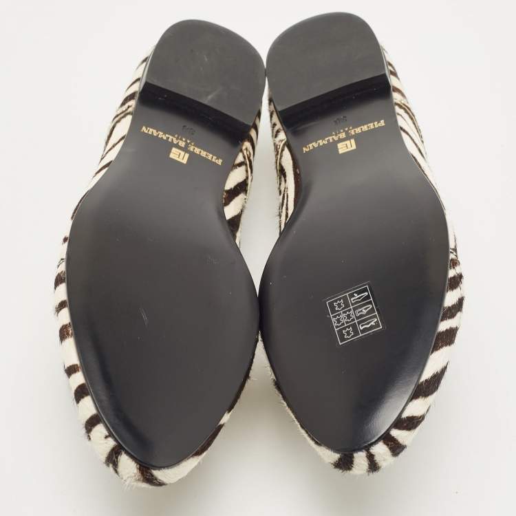 Pre Owned Pierre Balmain Brown/White Zebra Print Calf Hair Studded Lace Up Derby Size 38