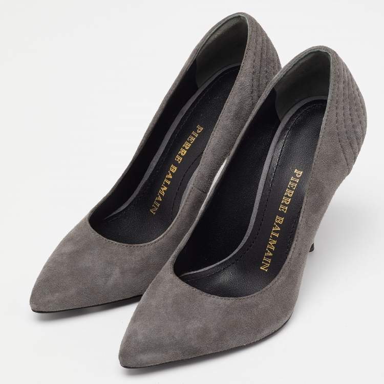 Pre Owned Pierre Balmain Grey Suede Pointed Toe Pumps Size 35