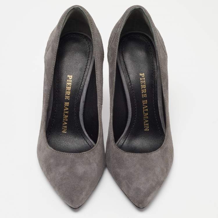 Pre Owned Pierre Balmain Grey Suede Pointed Toe Pumps Size 35