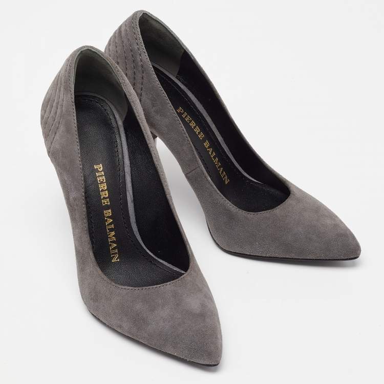 Pre Owned Pierre Balmain Grey Suede Pointed Toe Pumps Size 35
