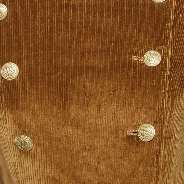 Pre Owned Pierre Balmain Brown Corduroy Double Breasted Jacket S