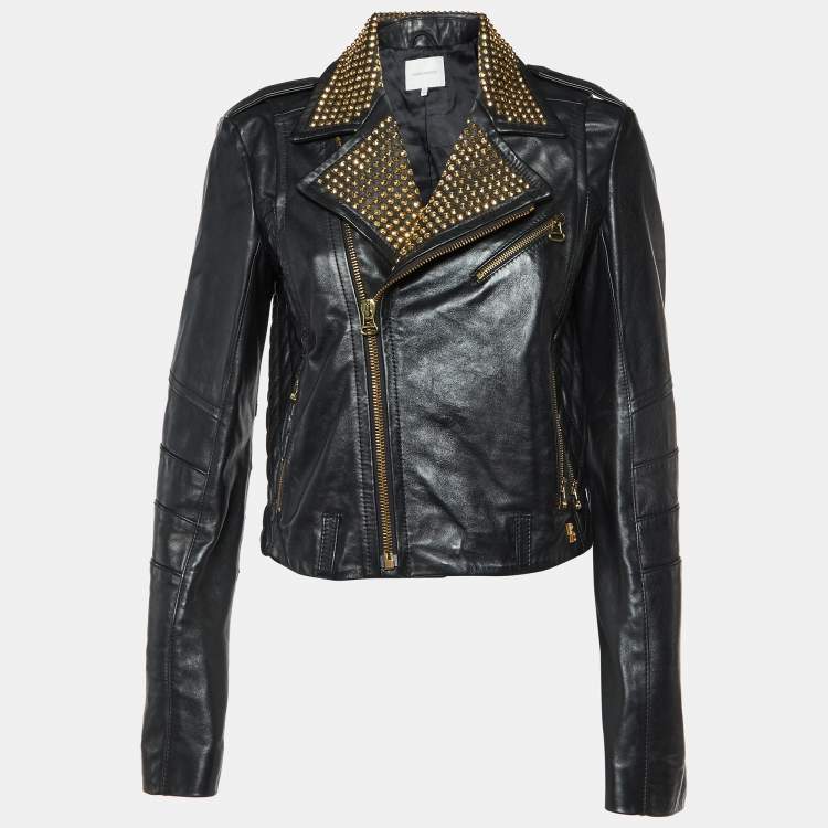 Pierre Balmain Black Leather Studded Biker Jacket M Pierre Balmain TLC