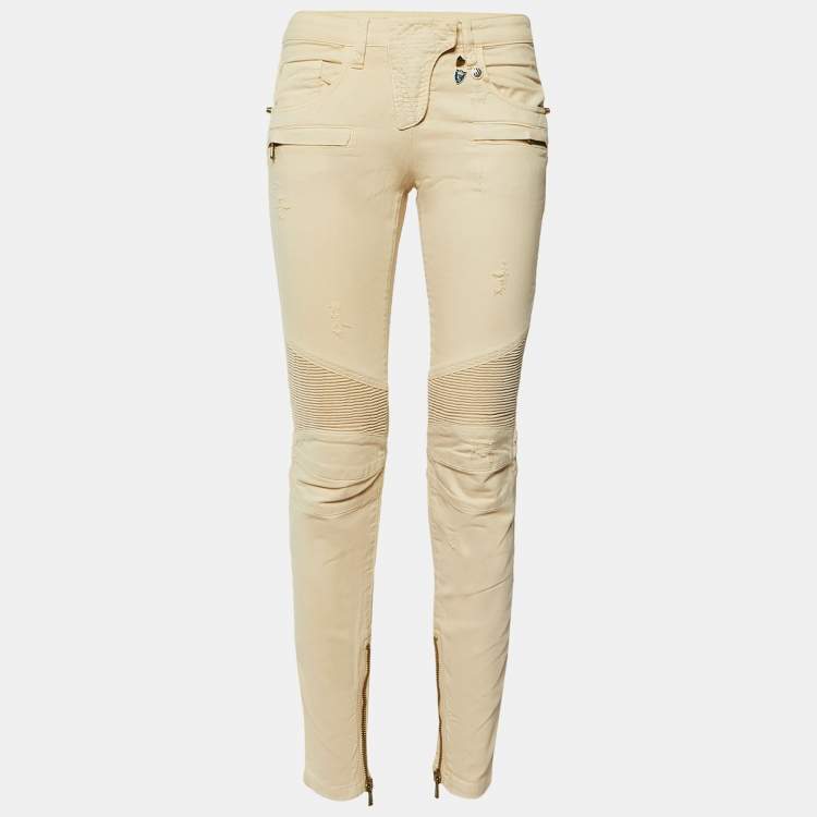 Pre Owned Pierre Balmain Beige Denim Ribbed Slim Fit jeans M/Waist 30"