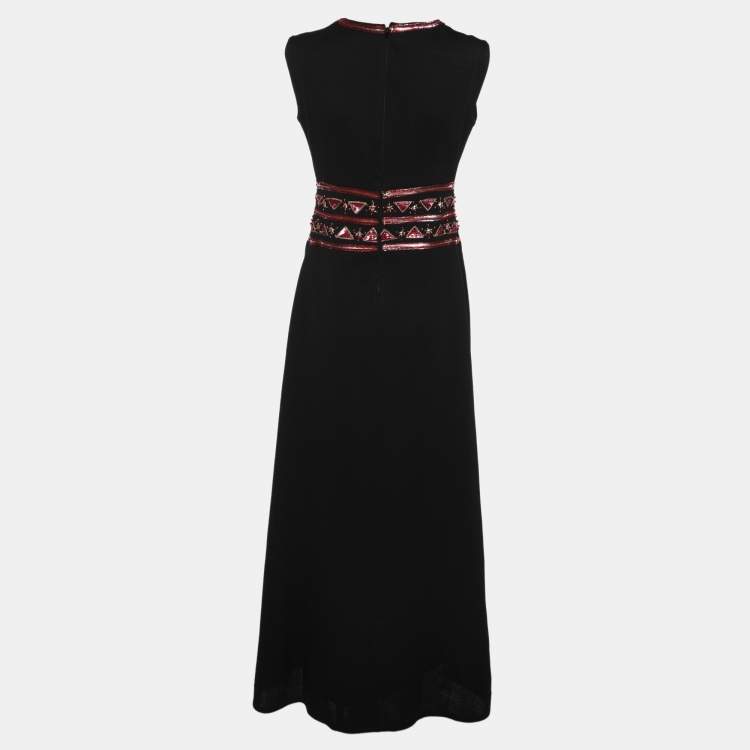 Pre Owned Pierre Balmain Black Stretch Fabric Embellished Dress M