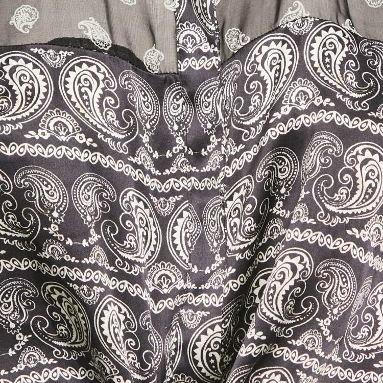 Pre Owned Pierre Balmain Black Paisley Print Silk Tie Knot Crop Top M