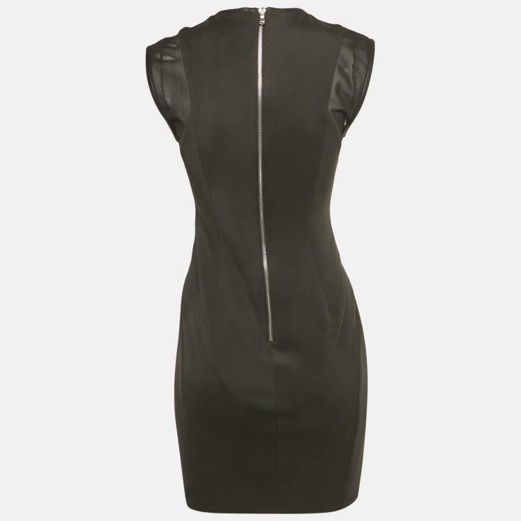 مملوكة مسبقًا Pierre Balmain Black Jersey and Mesh V-Neck Bodycon Dress M