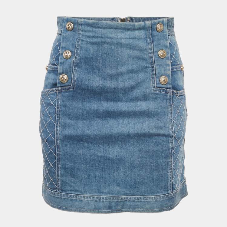 Pre Owned Pierre Balmain Blue Denim Mini Skirt M/Waist 27"