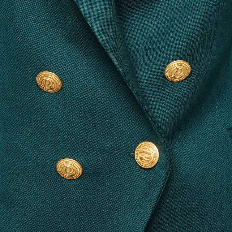 Pre Owned Pierre Balmain Green Wool Double Breasted Blazer S