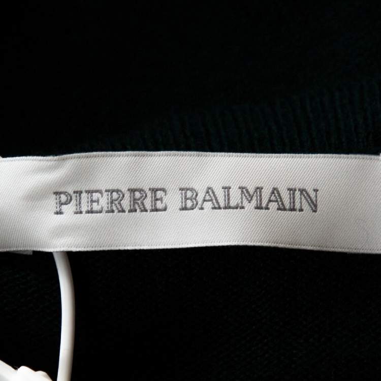 Pre Owned Pierre Balmain Green Cashmere & Wool Blend Button Detail Sweater S