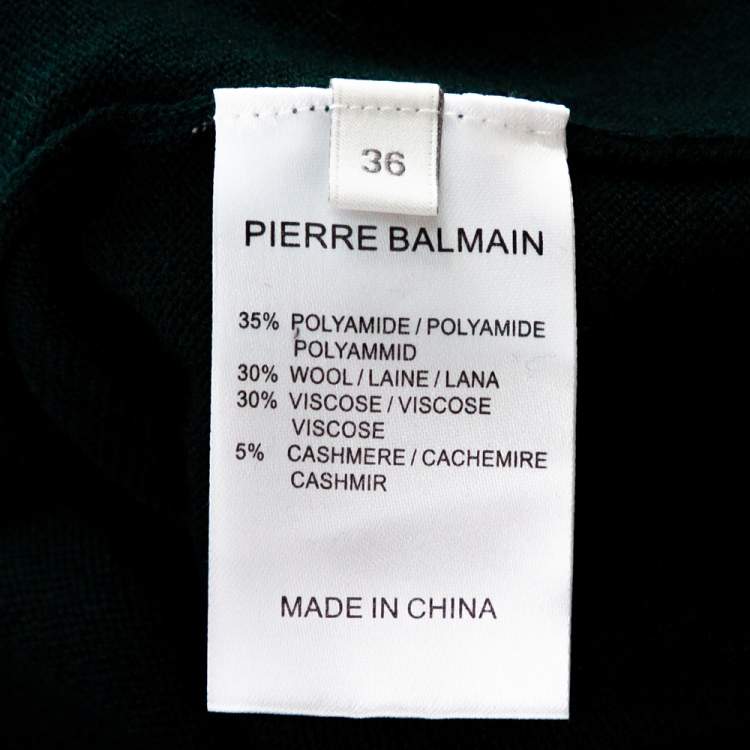 Pre Owned Pierre Balmain Green Cashmere & Wool Blend Button Detail Sweater S