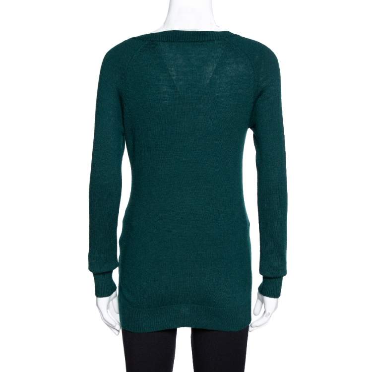 Pre Owned Pierre Balmain Green Cashmere & Wool Blend Button Detail Sweater S