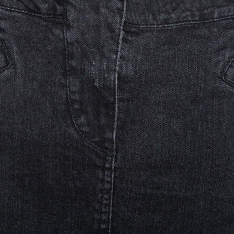 Pre Owned Pierre Balmain Dark Grey Washed Denim Mini Skirt M