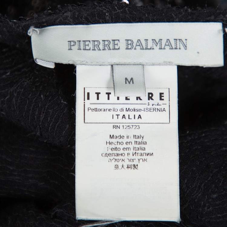 Pre Owned Pierre Balmain Black Sequin Embellished Oversized Knit Top M