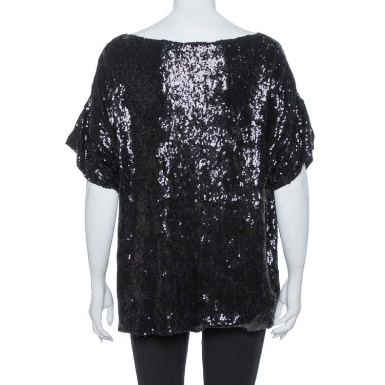 Pre Owned Pierre Balmain Black Sequin Embellished Oversized Knit Top M