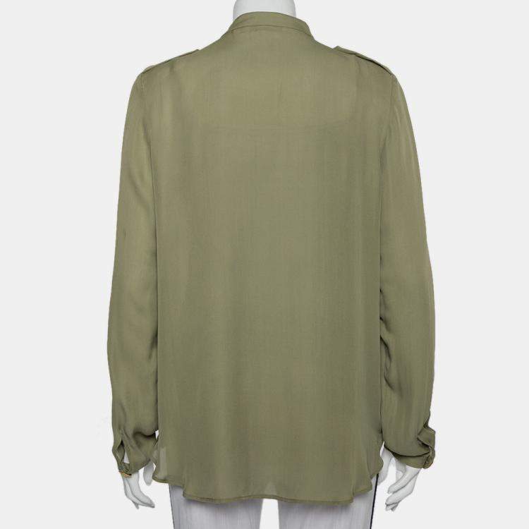 Pre Owned Pierre Balmain Military Green Silk Half Collar Button Front Shirt S 
