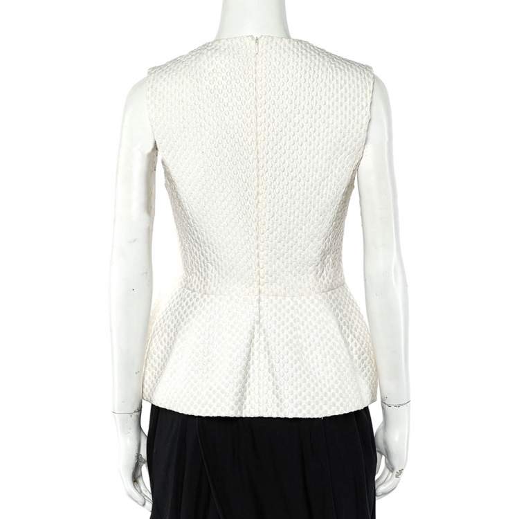 Pre Owned Pierre Balmain Cream Embroidered Cotton Peplum Top M