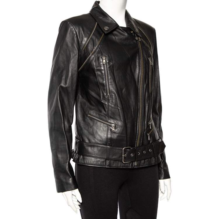 Pierre Balmain Black Leather Front Waist Belt Detail Biker Jacket L Pierre Balmain | TLC