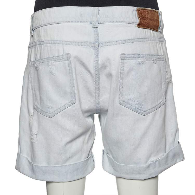 Pre Owned Pierre Balmain Light Blue Denim Distressed Shorts M
