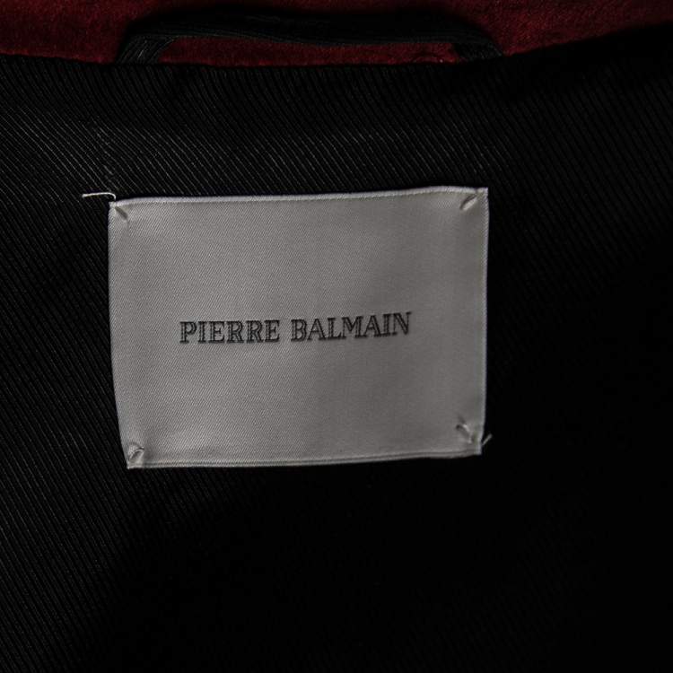 Pre Owned Pierre Balmain Red Velvet Embellished Double Breasted Cape Jacket S