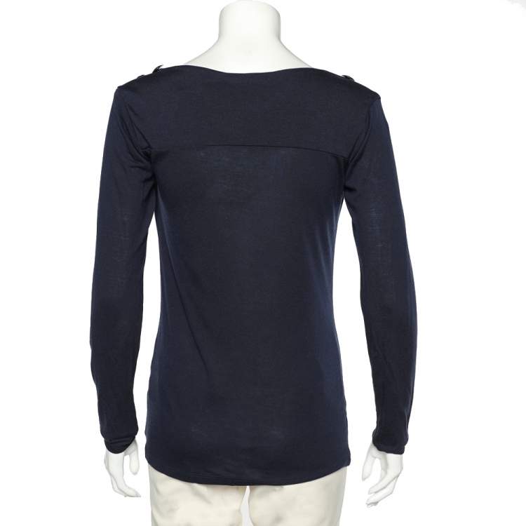 Pre Owned Pierre Balmain Navy Blue Micromodal Knit Button Detail T-Shirt S