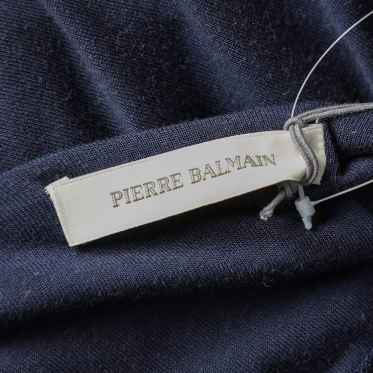 Pre Owned Pierre Balmain Navy Blue Micromodal Knit Button Detail T-Shirt S