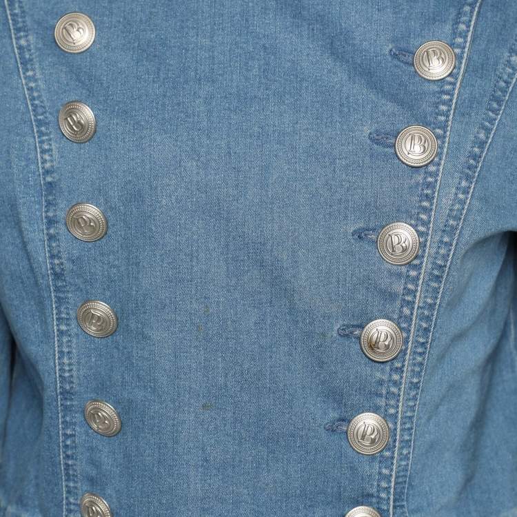 Pre Owned Pierre Balmain Indigo Denim Military Double Breasted Jacket M