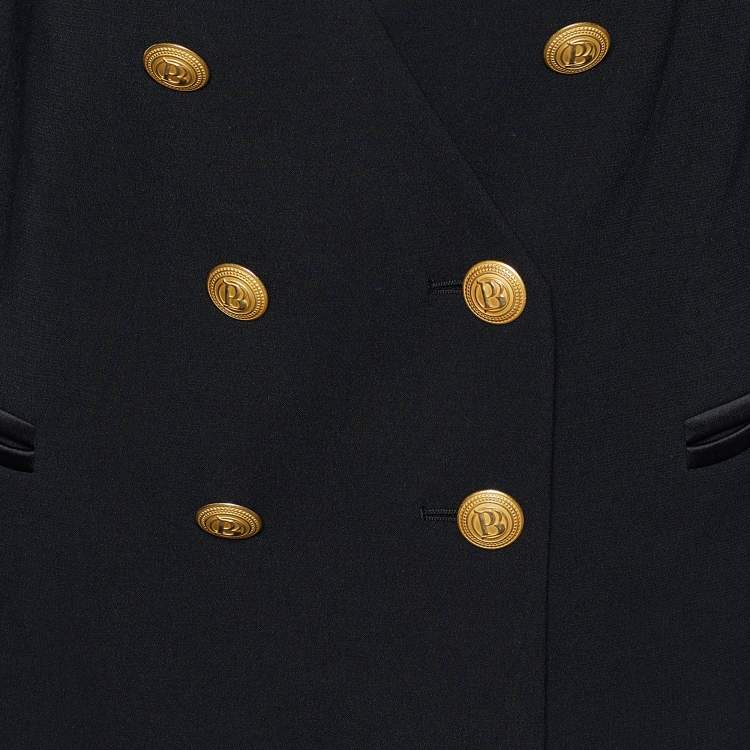 Pre Owned Pierre Balmain Black Crepe Collarless Double Breasted Jacket L