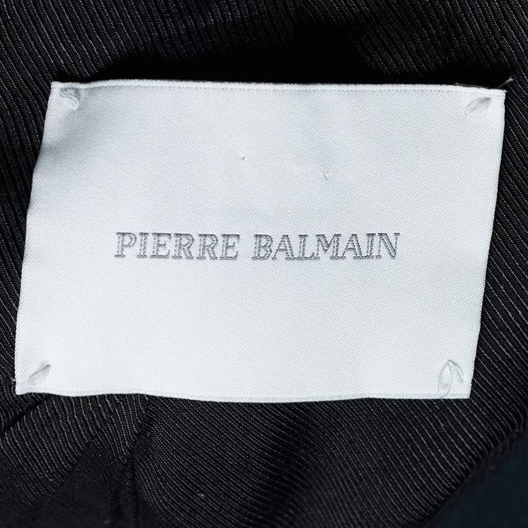 Pre Owned Pierre Balmain Black Crepe Collarless Double Breasted Jacket L