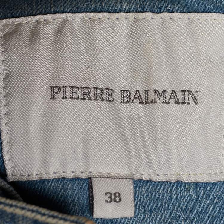 Pre Owned Pierre Balmain Blue Denim Quilted Shoulder Detail Jacket M