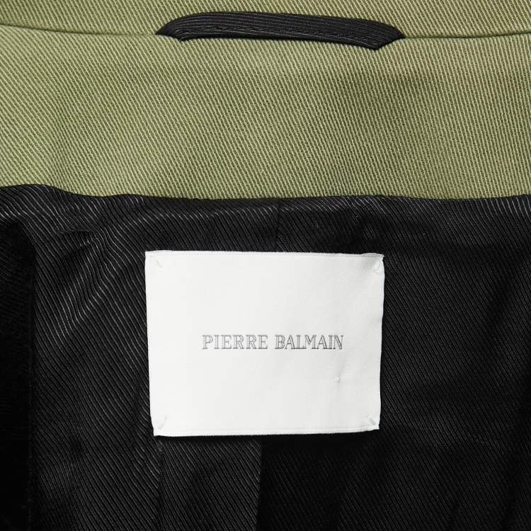 Pre Owned Pierre Balmain Olive Green Cotton Double Breasted Blazer M