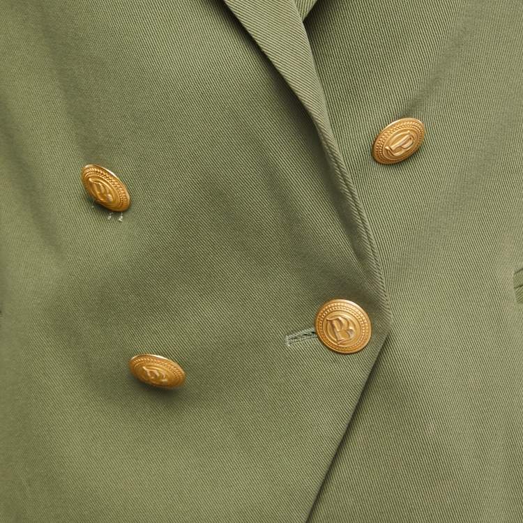 Pre Owned Pierre Balmain Olive Green Cotton Double Breasted Blazer M
