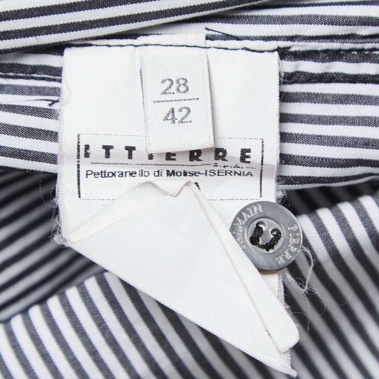 Pre Owned Pierre Balmain Blue Striped Cotton Studded Detail Button Front Sleeveless Shirt M