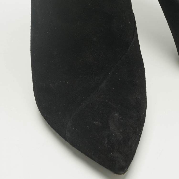 مملوكة مسبقًا Pierre Balmain Black Suede Crystal Embellished Ankle Length Boots Size 37