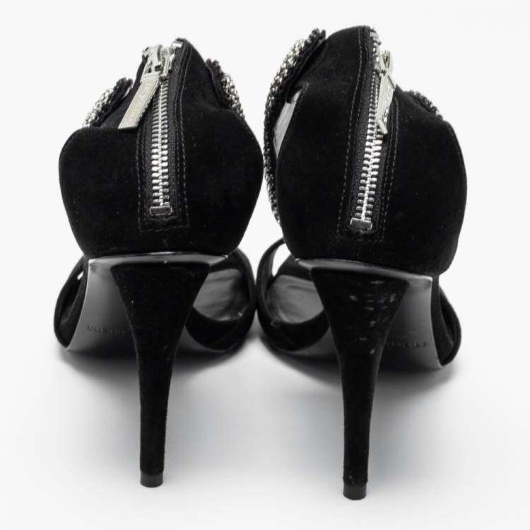 Pre Owned Pierre Balmain Black Suede Embellished Ankle Strap Sandals Size 39